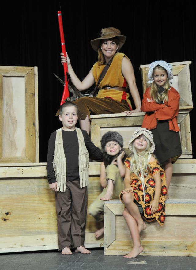 Kelli Stanfield, top, plays Annie Oakley. She's with Hannah Hansford, at top, with from left on bottom row: Hope Hansford, Reece Durham and Eli Durham. (Campbellsville University Photo by Samantha Clark)