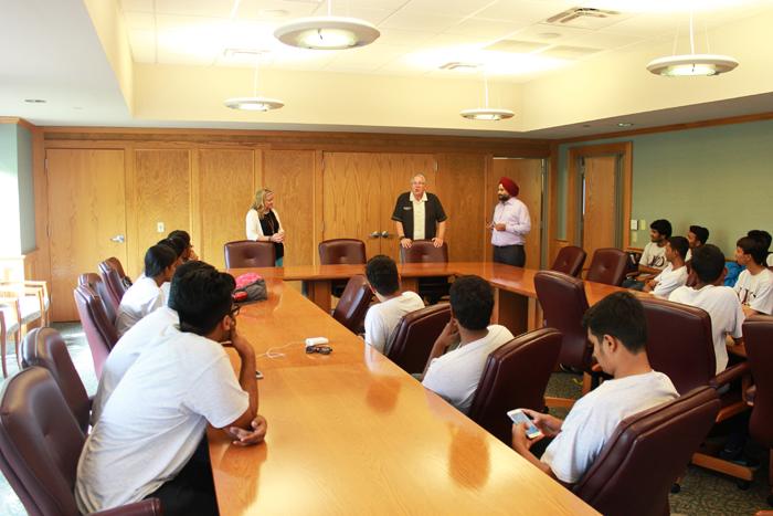 Dr. Keith Spears, vice president for communication and assistant to the president addresses to students from India. (Campbellsville University Photo by Joshua Williams)