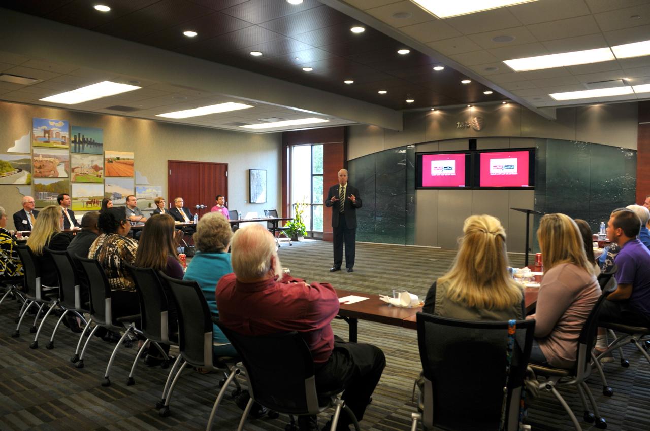 Dr. Michael V. Carter, Campbellsville University president, spoke at the Frankfort Campaign for the Commonwealth luncheon recently. The event was held at the Kentucky State Chamber of Commerce. (Campbellsville University Photo by Linda Waggener)