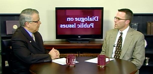 Dr. John Chowning, vice president for church and external relations and executive assistant to the president of Campbellsville University, right, interviews Ron McMahan, executive director of  Team Taylor County, Campbellsville/Taylor County Economic Development Authority, for his  “Dialogue on Public Issues” show. 