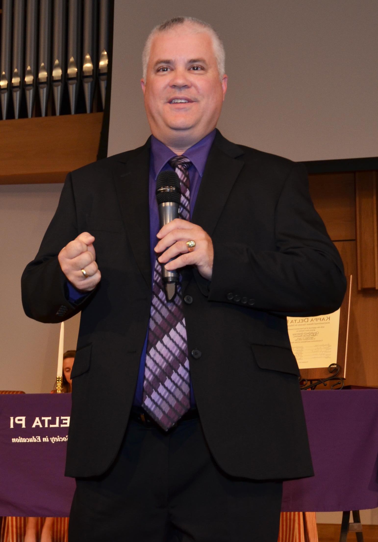 Dr. Charles Hamilton was the guest speaker at the Kappa  Delta Pi Initiation where he spoke about influence. (CU Photo by Drew Tucker)